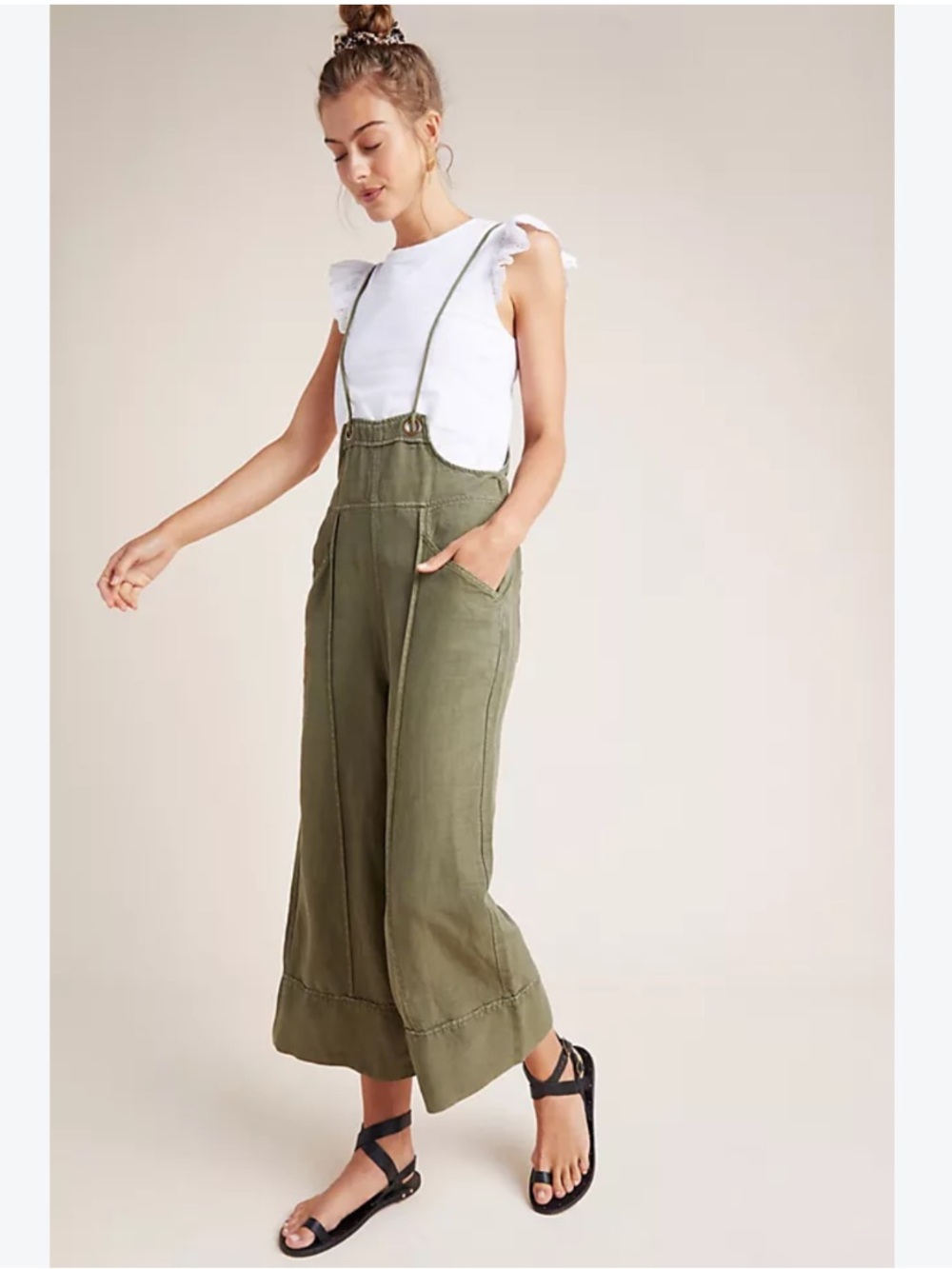 Anthropologie Womens Asha Bib Utility Overalls Olive Green XS Boho Chic Casual